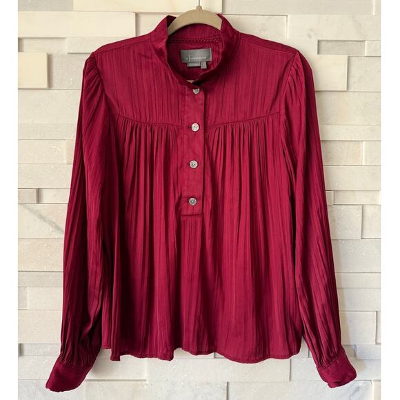 BY ANTHROPOLOGIE Relaxed Shimmer Popover Blouse Top Burgundy S Office Siren - Picture 2 of 7